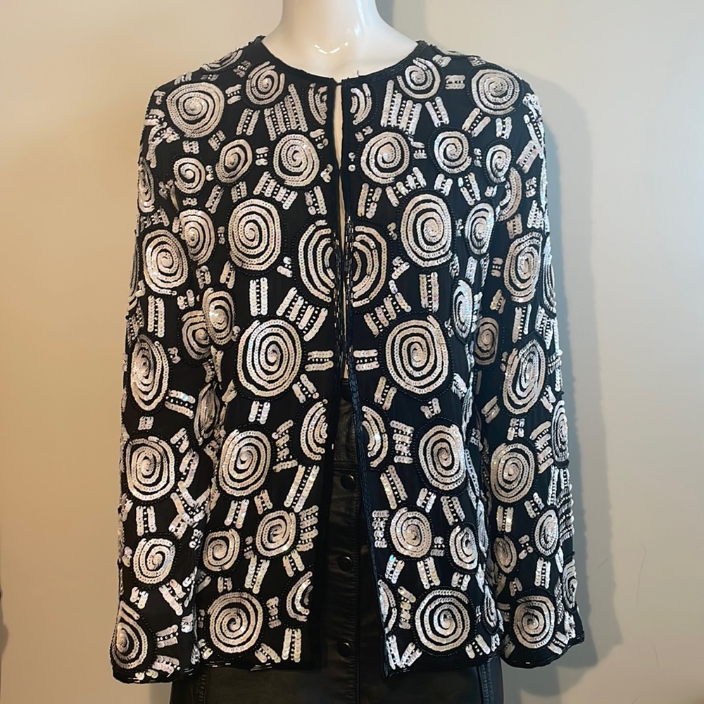 Pure silk black and whit sequin cardigan